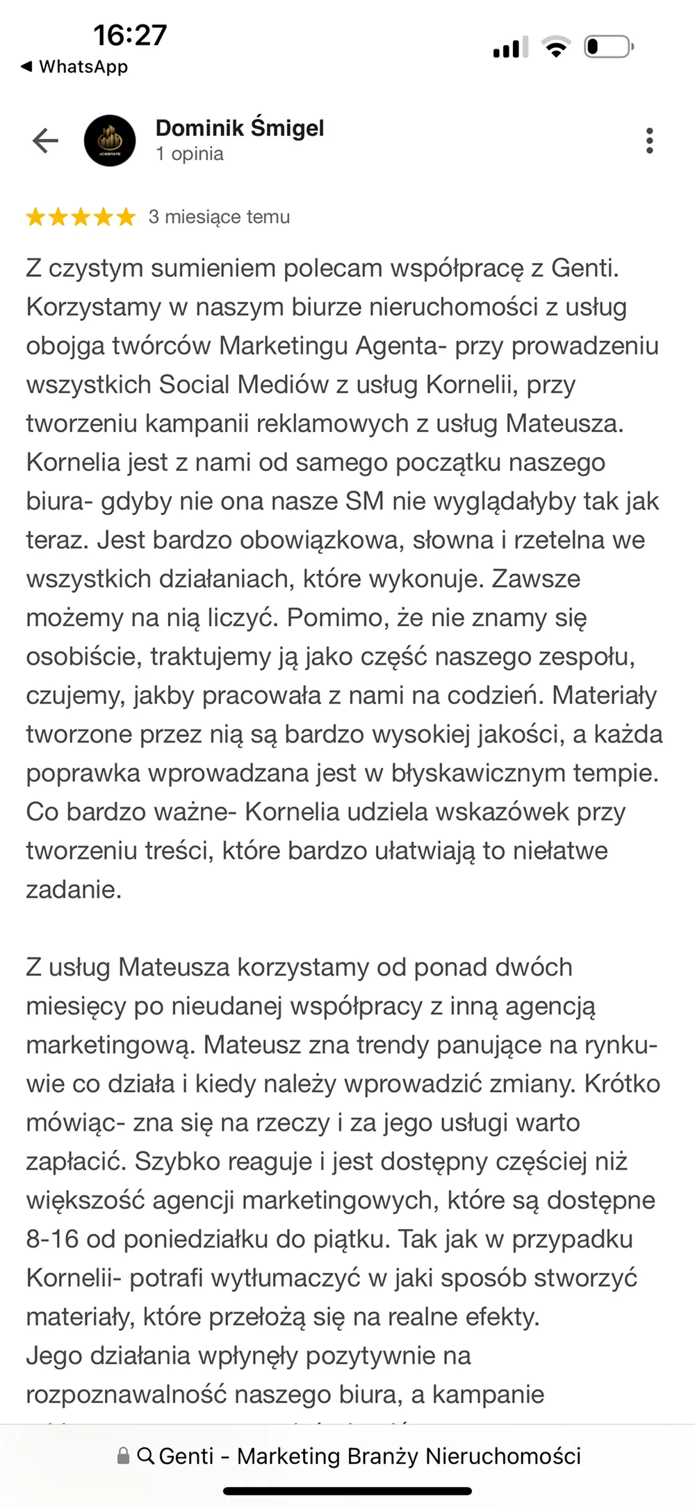 Opinia klienta